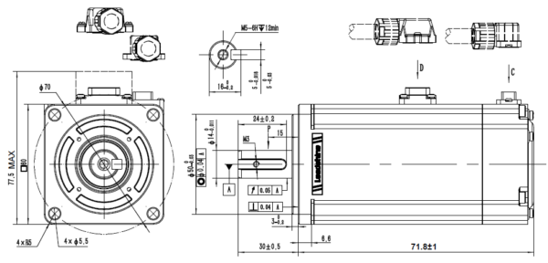 200W AC Servo Motor, 2D Drawing